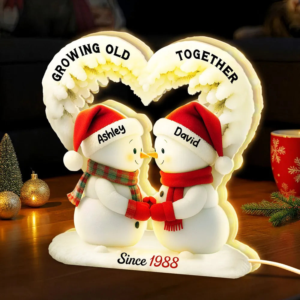 Personalized Snowman Couple LED Light for Couples - Romantic Christmas Gift Plaque MagicInPrints