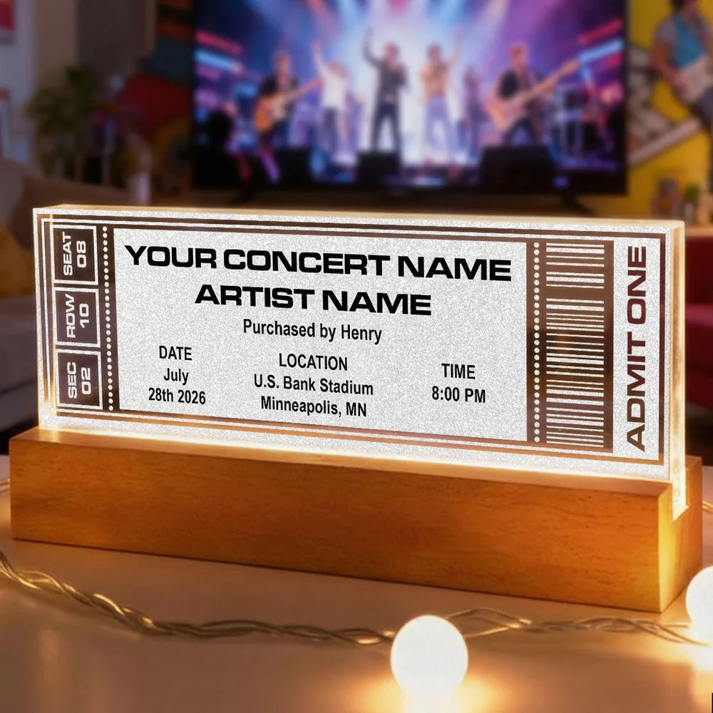 Personalized Concert Ticket Night Light for Music Lovers - Custom Gift for Bedroom Decor Plaque MagicInPrints