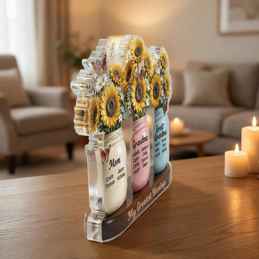 Personalized Mason Jar Flower Arrangement for Mom, Grandma, Great-Grandma - Sentimental Gift Plaque MagicInPrints