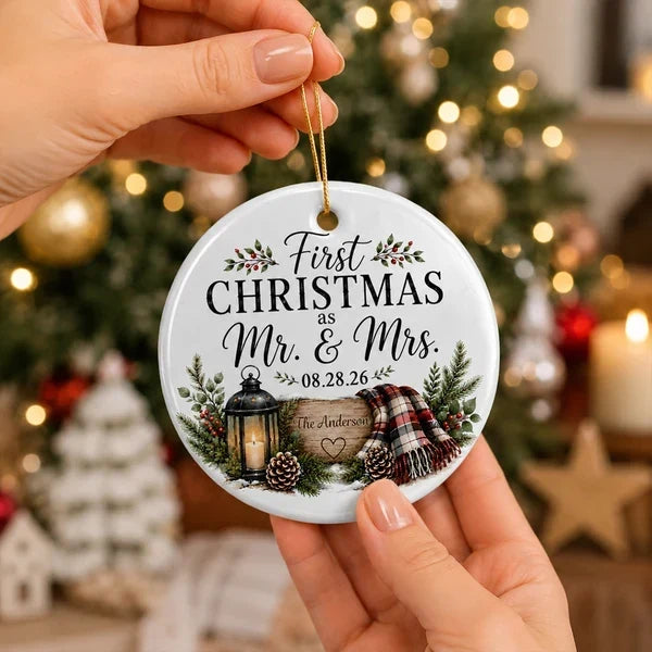 Personalized Ceramic Ornament First Christmas as Mr & Mrs Couple Gift