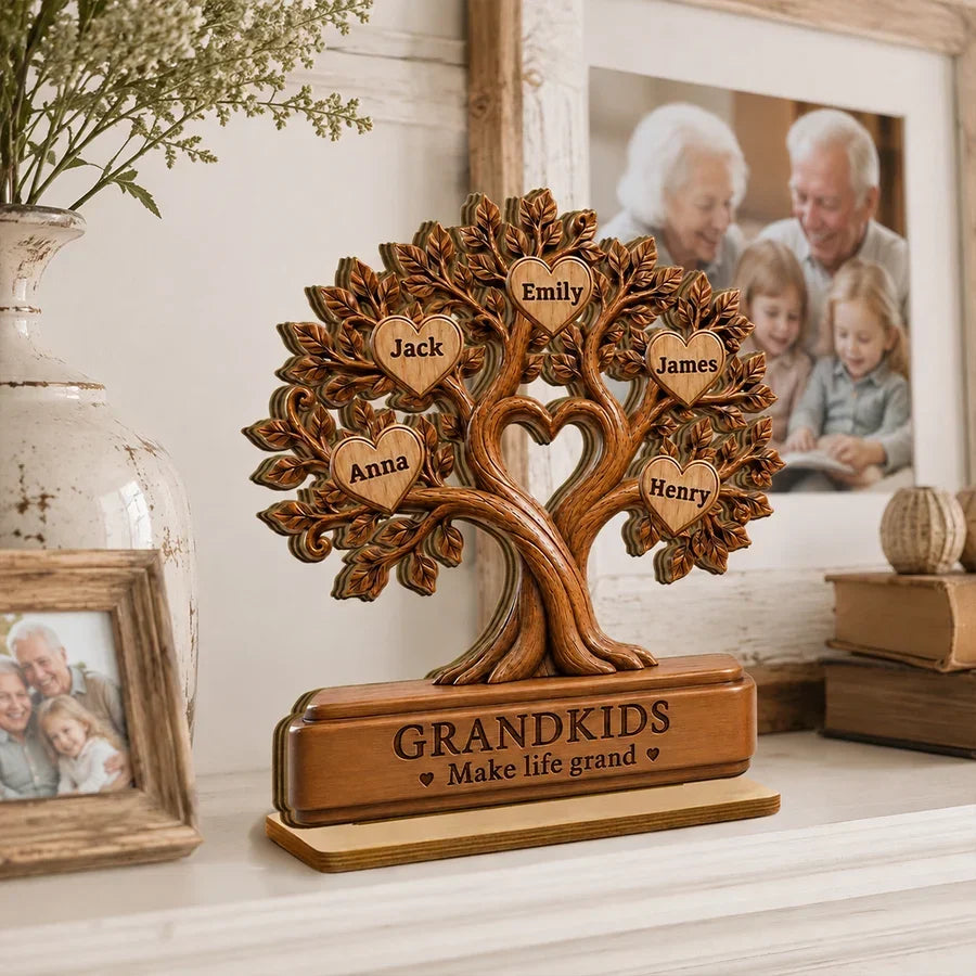 Personalized 2-Layer Wooden Family Tree Plaque Gift for Grandparents