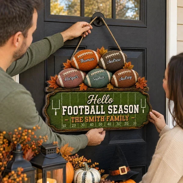 Personalized Rustic Wooden Football Family Sign Gift for Sports Fans