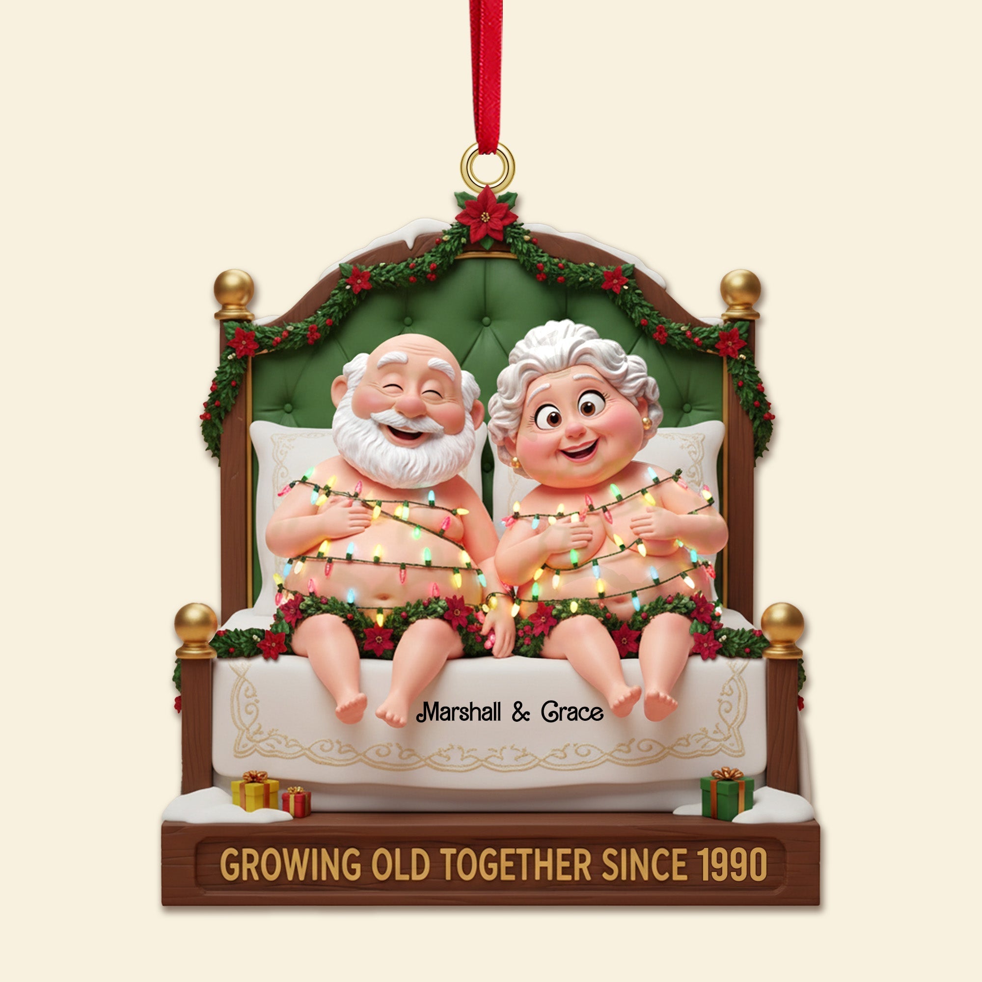 "Growing Old Together Since 1990" - Personalized Acrylic Ornament for Loving Couples - Perfect Custom Gift for Christmas, Anniversaries, or Special Occasions Ornament MagicInPrints