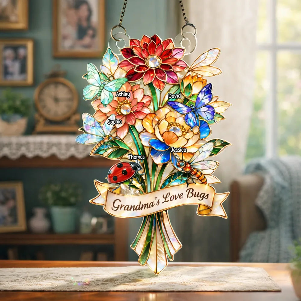 Personalized Stained Glass Suncatcher for Grandma - Custom Names Floral Decoration Ornament MagicInPrints