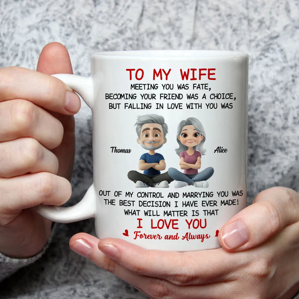 Personalized Wife Coffee Mug with Cute Couple Illustration - Anniversary Gift Cup MagicInPrints