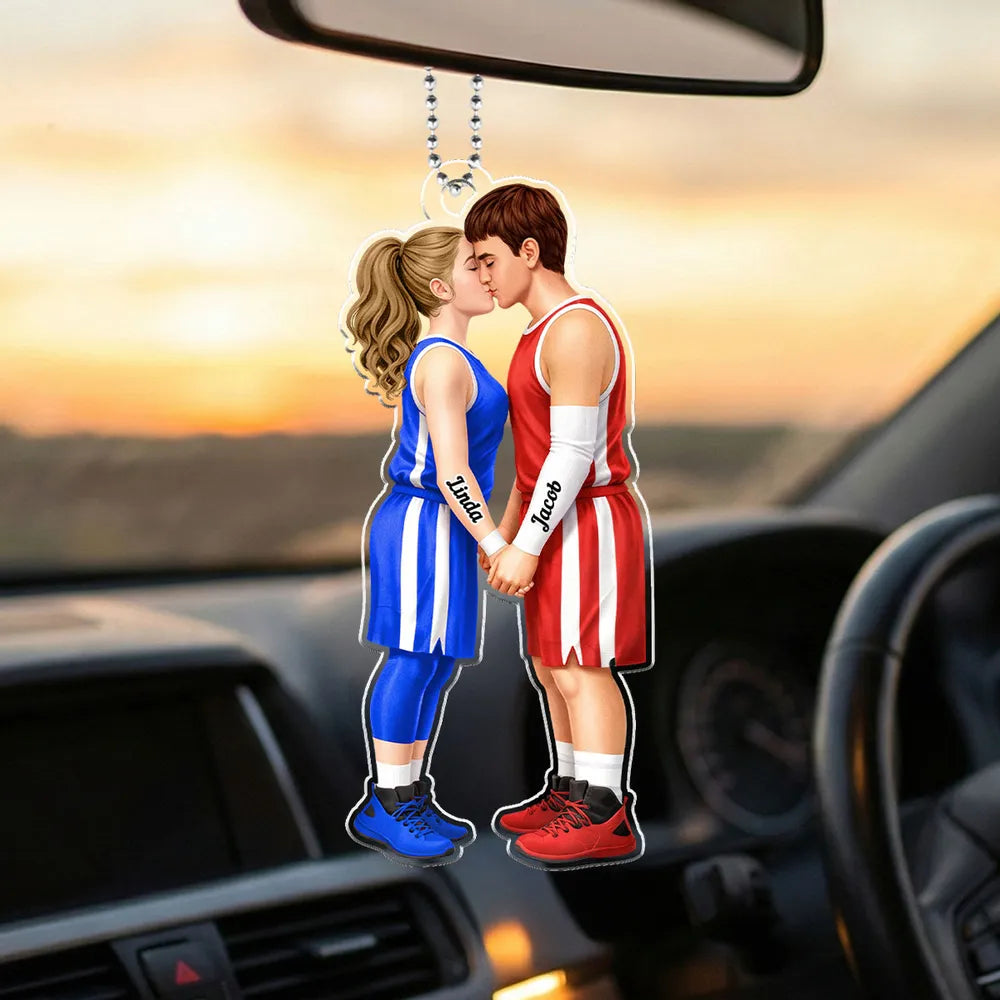Personalized Couple Basketball Ornament for Romantic Gift - Custom Names Car Hanger MagicInPrints