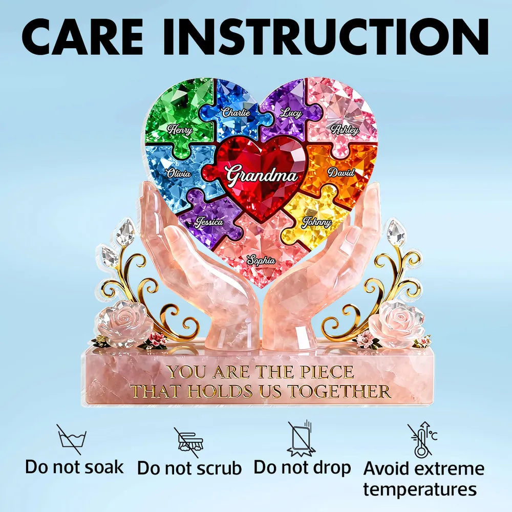 Custom Heart Puzzle Crystal Ornament for Grandma - Sentimental Family Keepsake Plaque MagicInPrints