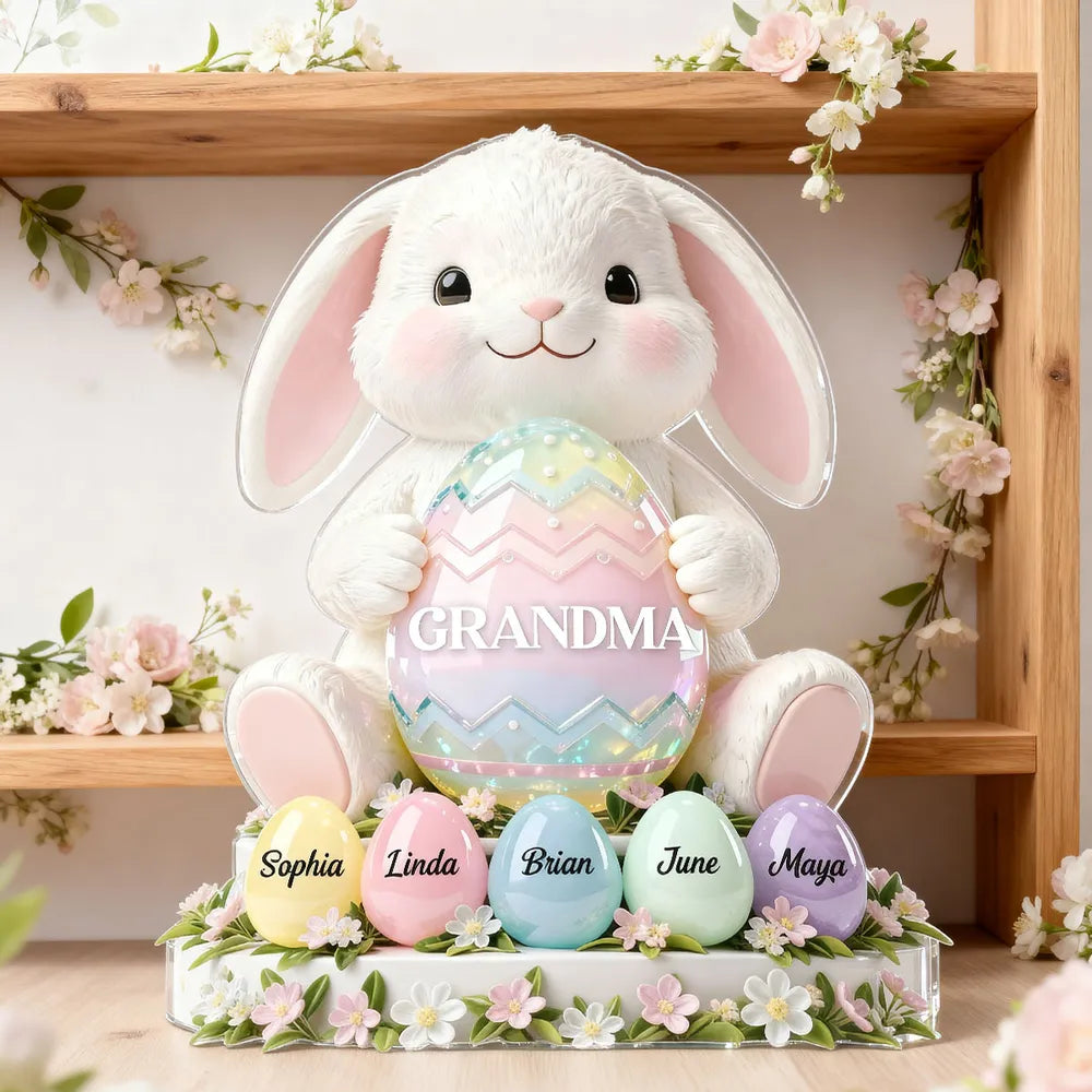 Personalized Easter Bunny Figurine for Grandma - Custom Family Names Decoration Plaque MagicInPrints