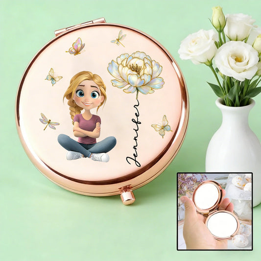 Personalized Compact Mirror for Girls - Cute Cartoon Design with Name - Perfect Gift for Birthdays Beauty Tools MagicInPrints