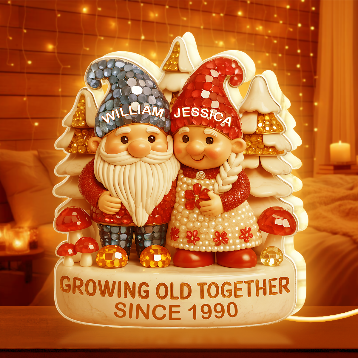 Personalized Gnome Couple Lamp for Couples - Anniversary Gift Plaque MagicInPrints