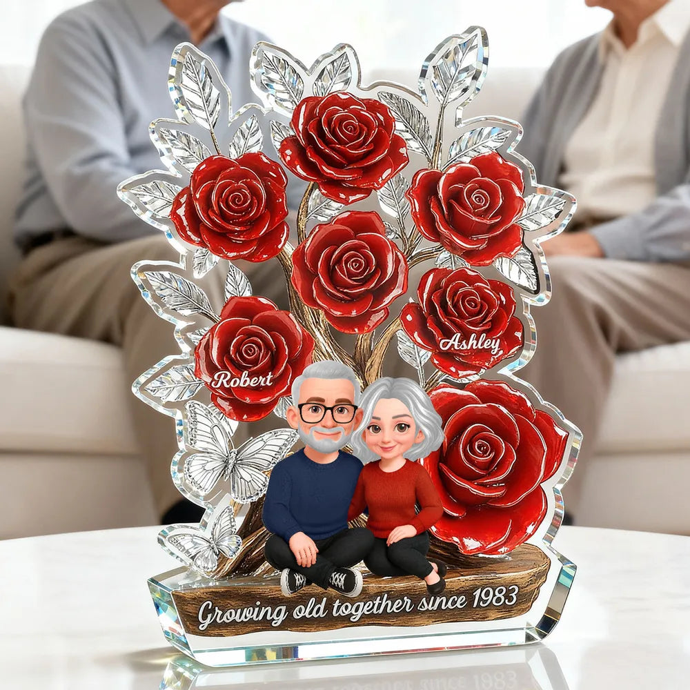 Personalized Couple Rose Display for Anniversary - Custom Names & Date Plaque MagicInPrints
