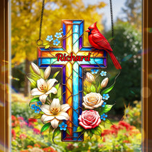 Load image into Gallery viewer, &quot;Honor Their Memory with Love&quot; - Cardinal Cross Memorial Suncatcher Ornament | Personalized Gift for Loved Ones Ornament MagicInPrints
