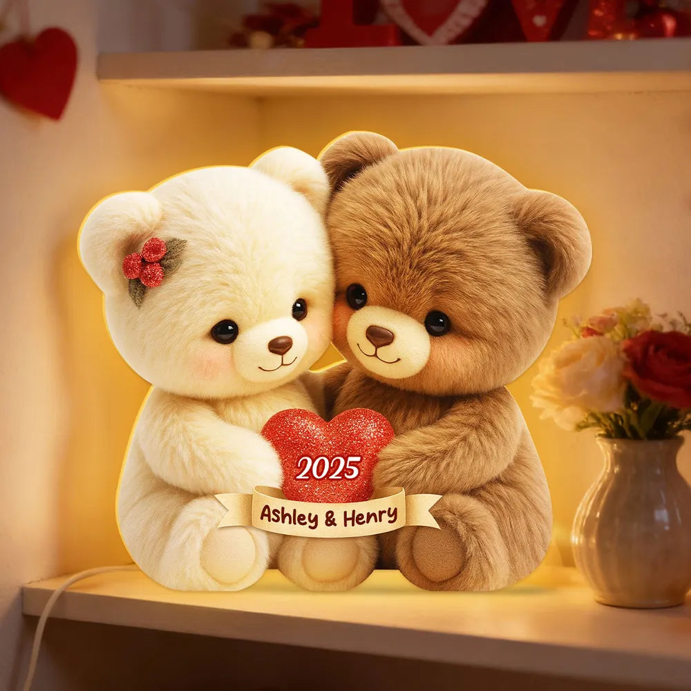 Custom Couple Bear Ornament with Names - Romantic Christmas Gift Car Hanger MagicInPrints
