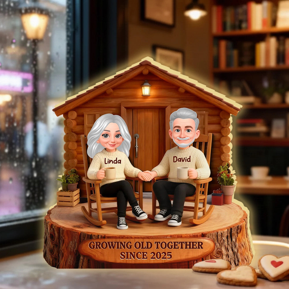 Personalized Couple Figurine with LED Cabin - Anniversary Gift for Seniors Plaque MagicInPrints