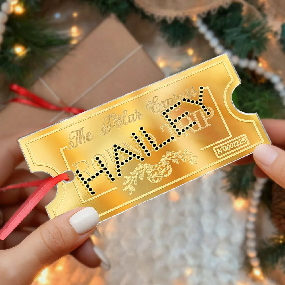 Personalized Golden Train Ticket Christmas Ornaments - Holiday Tree Decoration Ornament MagicInPrints