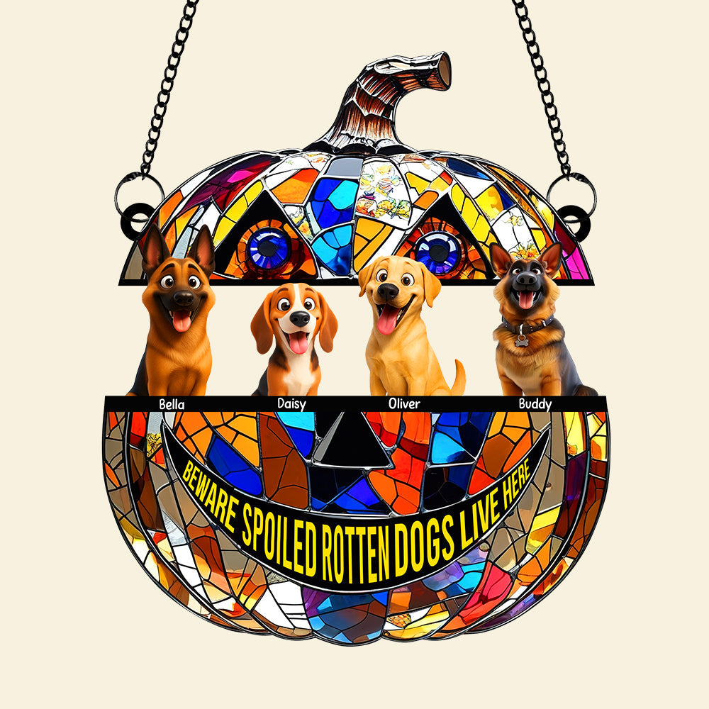 "Halloween Fun Awaits!" - Personalized Pumpkin Suncatcher Ornament - Custom Gift for Dog Lovers Ornament MagicInPrints