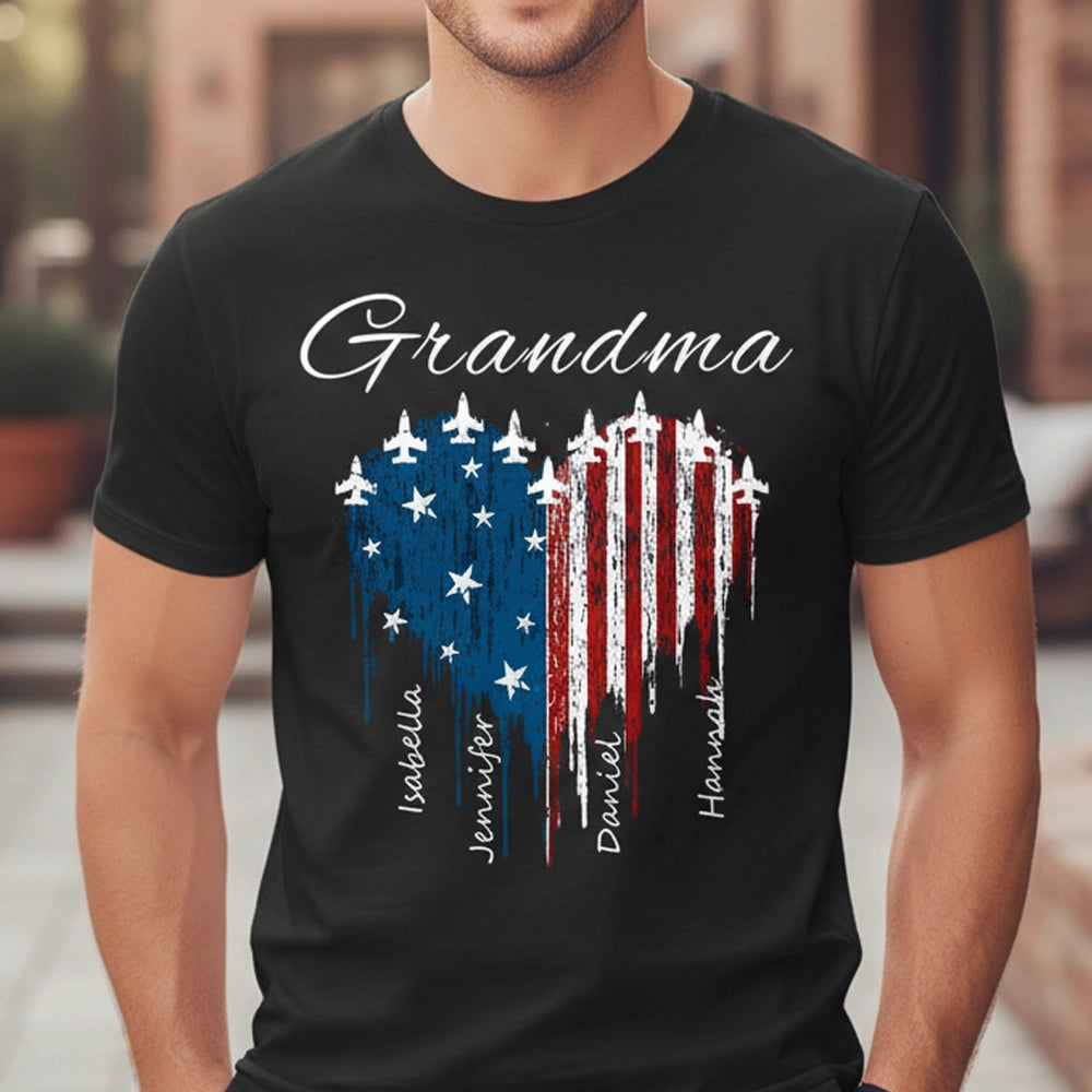 Personalized Grandma T-Shirt for Family - Patriotic Heart Design Cloth MagicInPrints