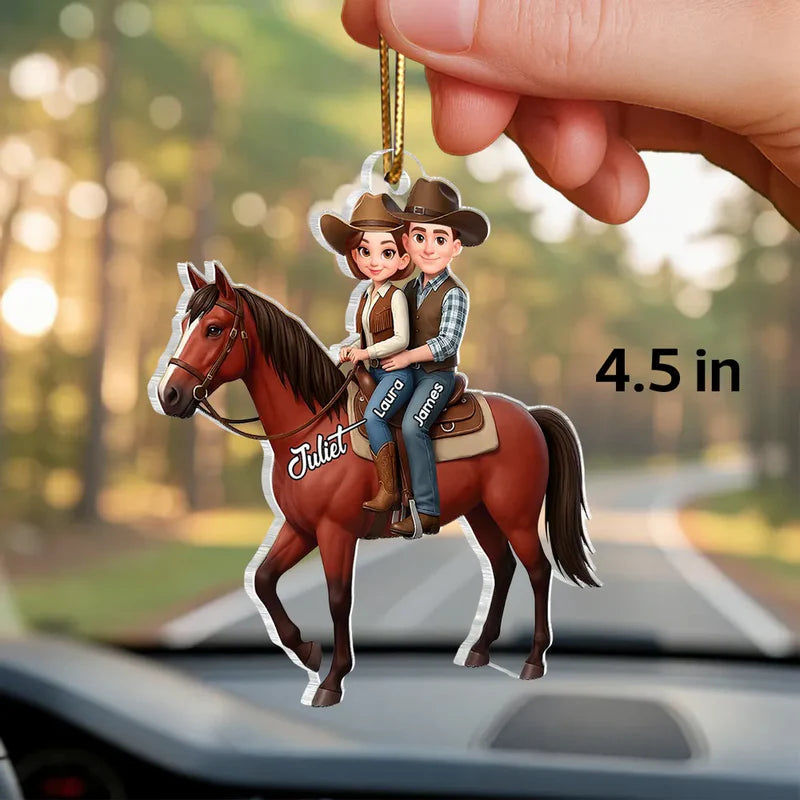 Personalized Cowboy Couple Car Ornament for Horse Lovers - Unique Gift Car Hanger MagicInPrints
