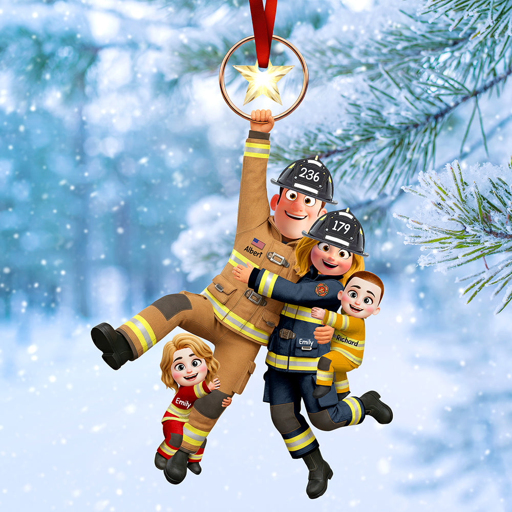 Celebrate Family Bonds: Fun Hanging Firefighter Family Ornament - Personalized Gift for Firefighter Dads, Moms, and Kids Ornament MagicInPrints