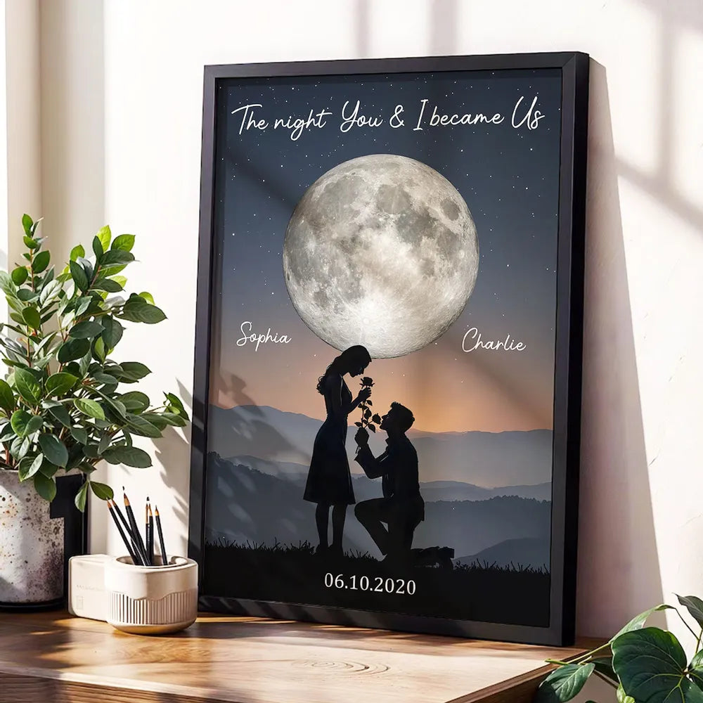 Personalized Romantic Moonlight Proposal Art Print for Couples - Engagement Gift Poster or Canvas MagicInPrints