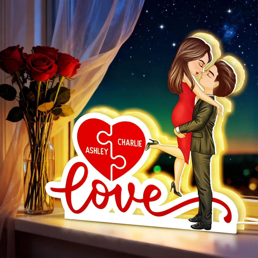 Personalized LED Lamp for Couples with Heart Puzzle Design - Romantic Gift Plaque MagicInPrints