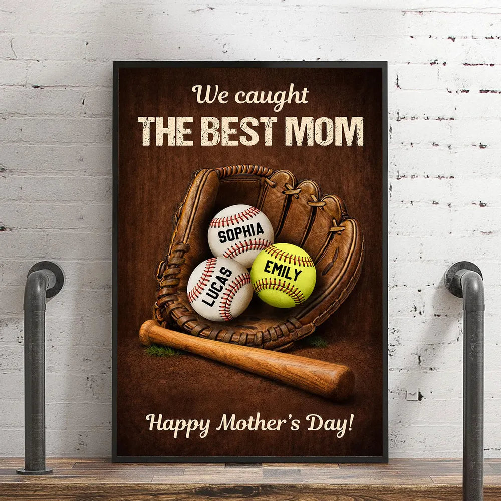Personalized Baseball Mom Poster for Mother's Day - Custom Names Gift Poster or Canvas MagicInPrints