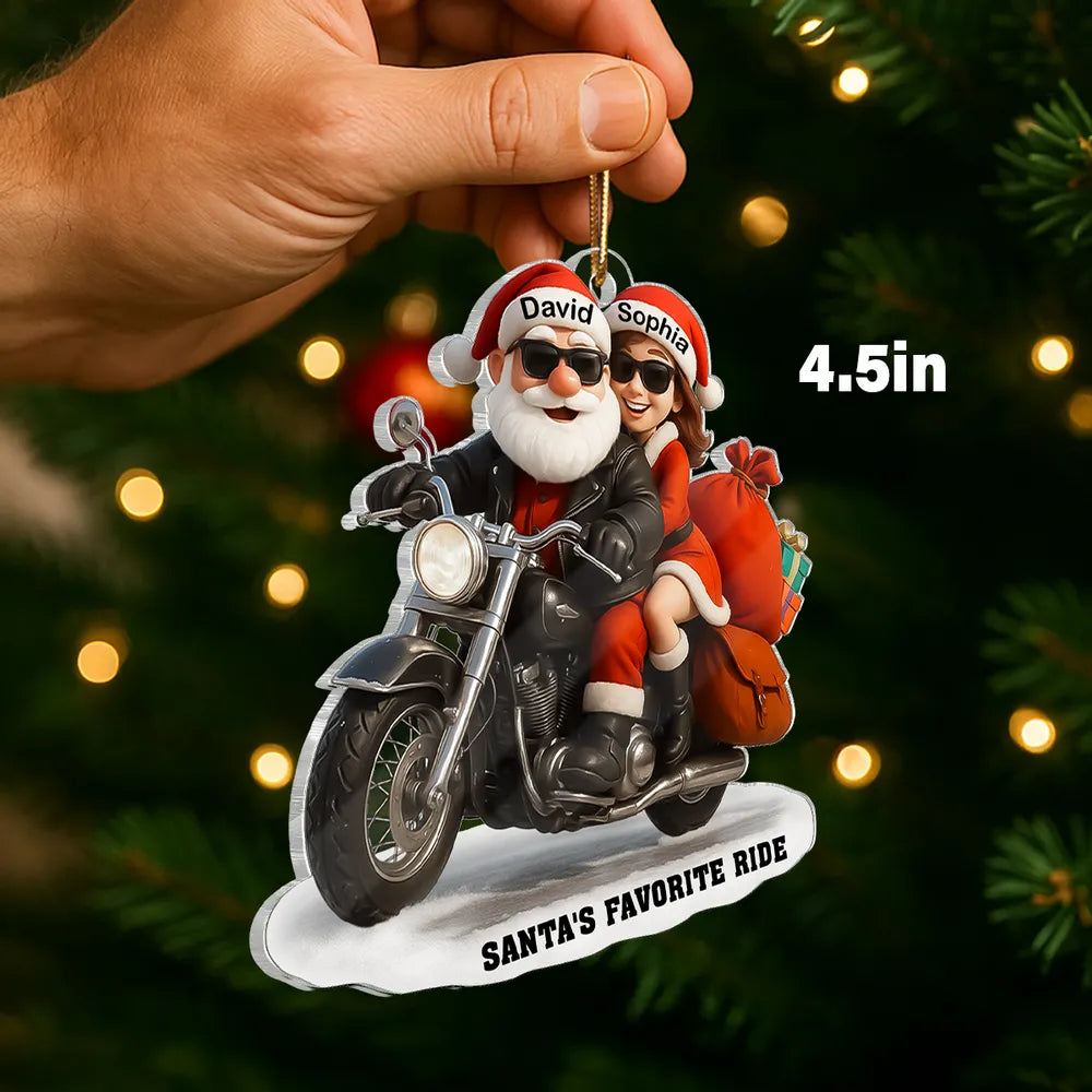 Personalized Santa and Mrs. Claus Motorcycle Christmas Ornament - Holiday Decor Ornament MagicInPrints