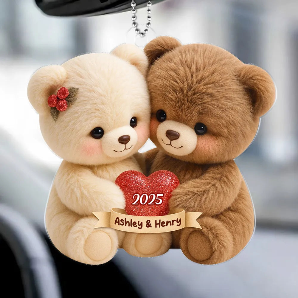 Custom Couple Bear Ornament with Names - Romantic Christmas Gift Car Hanger MagicInPrints