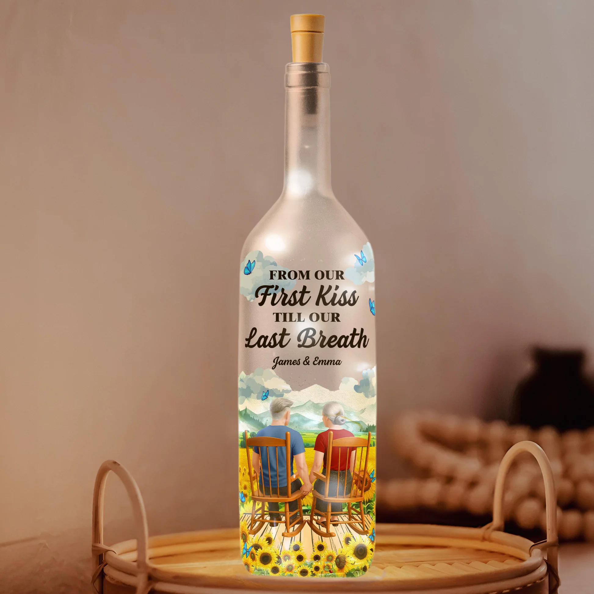 Personalized LED Wine Bottle Lamp for Couples - Romantic Anniversary Gift Lamp MagicInPrints