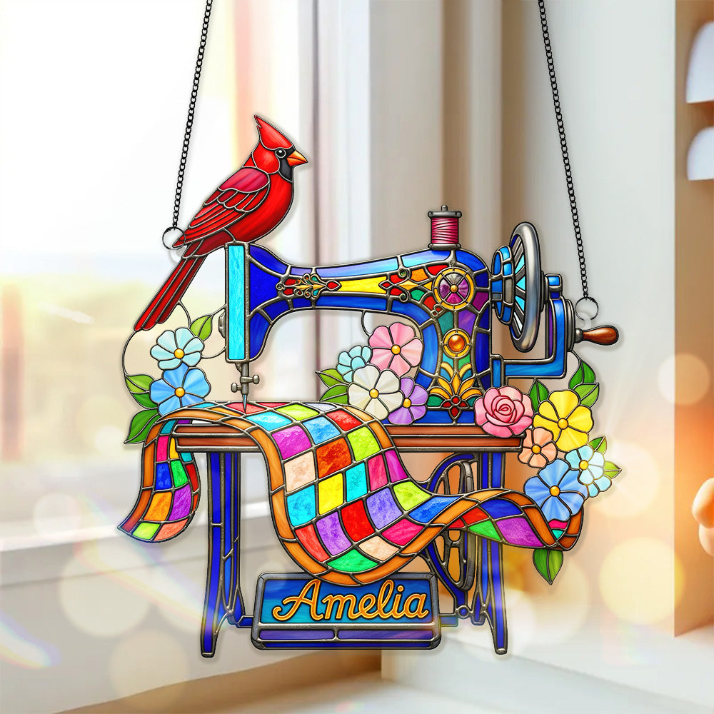 "Sewing is the thread of life" - Personalized Sewing Machine Suncatcher Ornament - Perfect Gift for Sewing Enthusiasts, Crafters, and Memorial Remembrances Ornament MagicInPrints