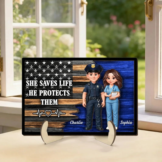 Personalized Police and Nurse Wooden Plaque for Couples - Appreciation Gift Plaque MagicInPrints