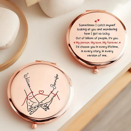 Personalized Compact Mirror for Couples with Engraved Message - Anniversary Gift Beauty Tools MagicInPrints