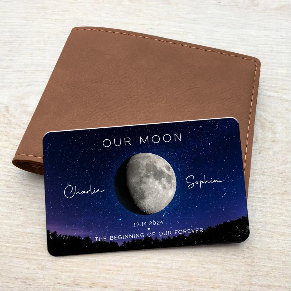 Personalized Moon Phase Metal Print for Couples - Anniversary Gift Wallet Card MagicInPrints