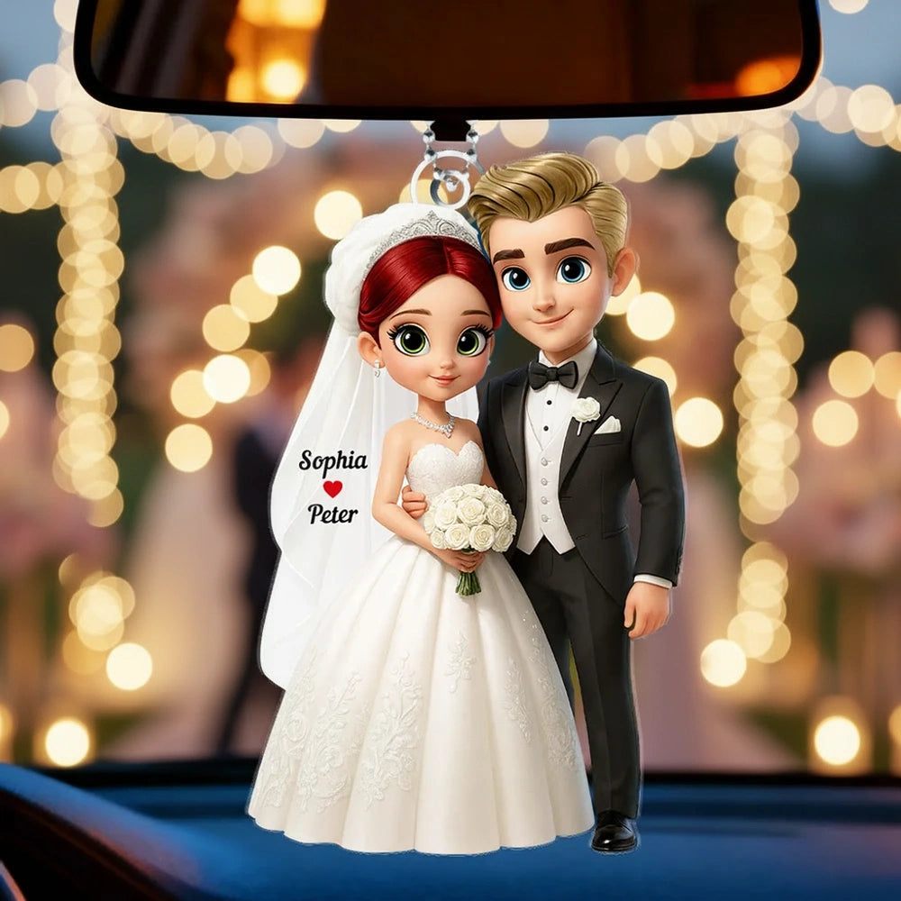 Personalized Wedding Couple Car Ornament for Newlyweds - Romantic Keepsake Car Hanger MagicInPrints