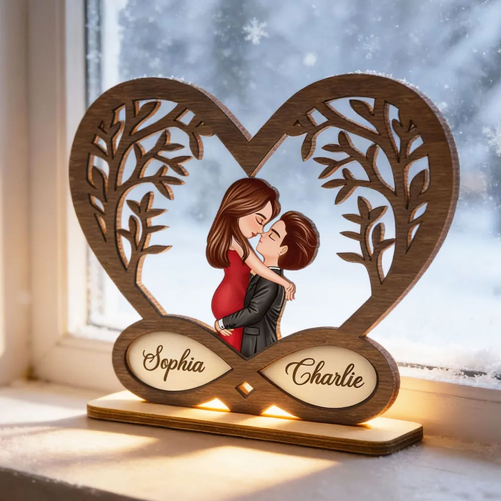 Personalized Wooden Heart Couple Figurine for Couples - Romantic Anniversary Gift Plaque MagicInPrints