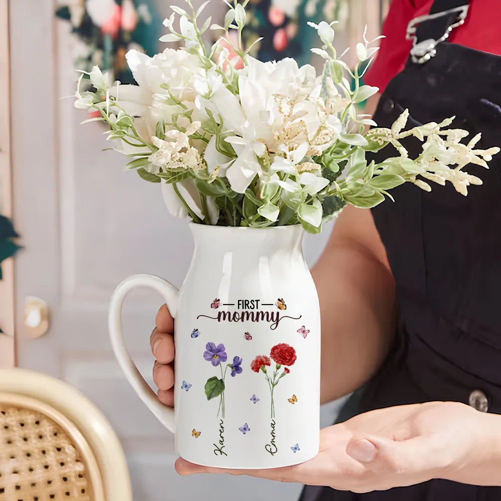Personalized Ceramic Mug for Mom and Grandma - Floral Design Gift Vase MagicInPrints