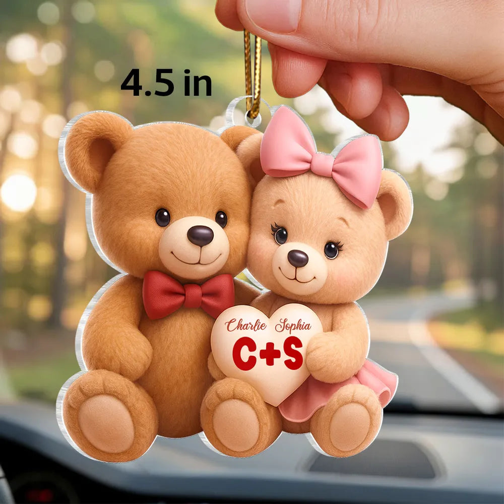 Personalized Teddy Bear Car Hanging Ornament for Couples - Romantic Gift Car Hanger MagicInPrints
