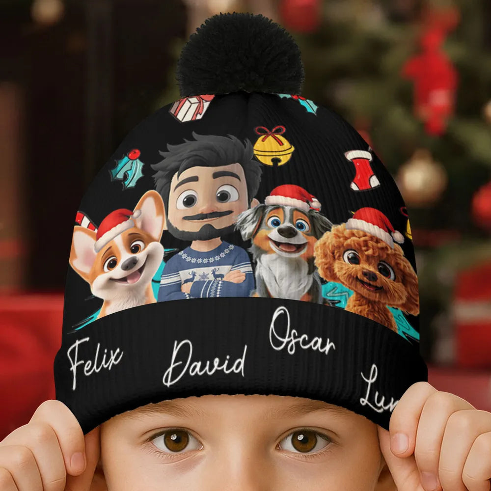 Custom Kids Christmas Beanie with Cartoon Characters and Names - Holiday Gift Hat MagicInPrints