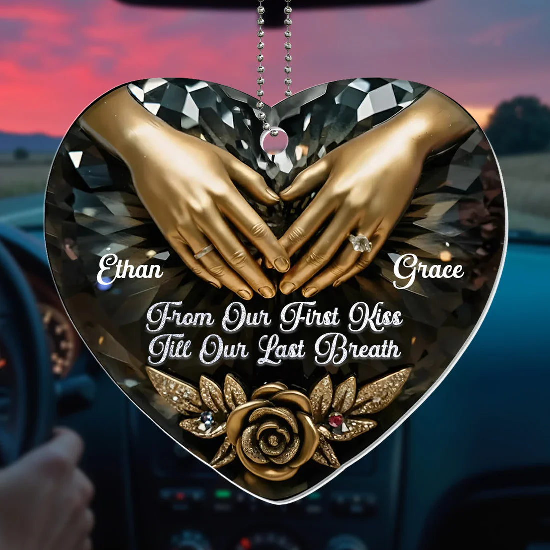 Personalized Heart Car Ornament for Couples - Romantic Keepsake Gift Car Hanger MagicInPrints