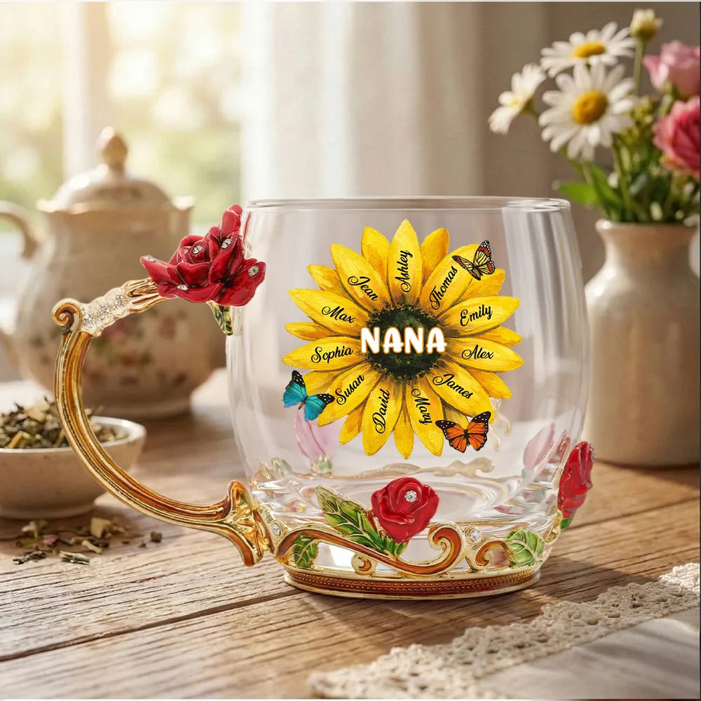 Personalized Glass Mug for Nana with Sunflower Design - Gift for Grandmothers Cup MagicInPrints