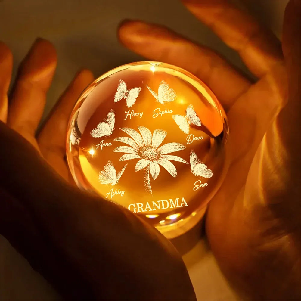 Personalized LED Globe Lamp for Grandma with Names and Butterflies - Sentimental Gift Lamp MagicInPrints