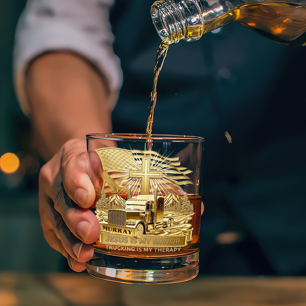 Trucker Christian Round Whiskey Glass - Personalized Gifts For Christian Whiskey Glass MagicInPrints
