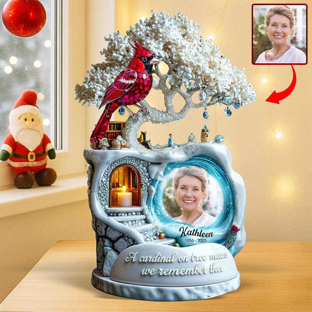 A Cardinal on Tree Means We Remember Thee - Custom Photo Memorial Keepsake Shaped Plaques MagicInPrints