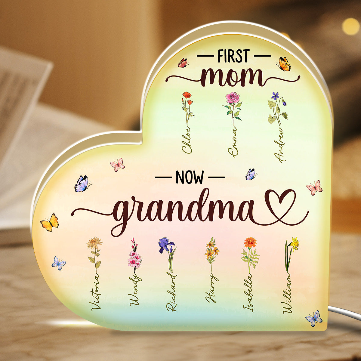 Personalized Heart-Shaped LED Night Light for Grandma - Sentimental Gift Plaque MagicInPrints