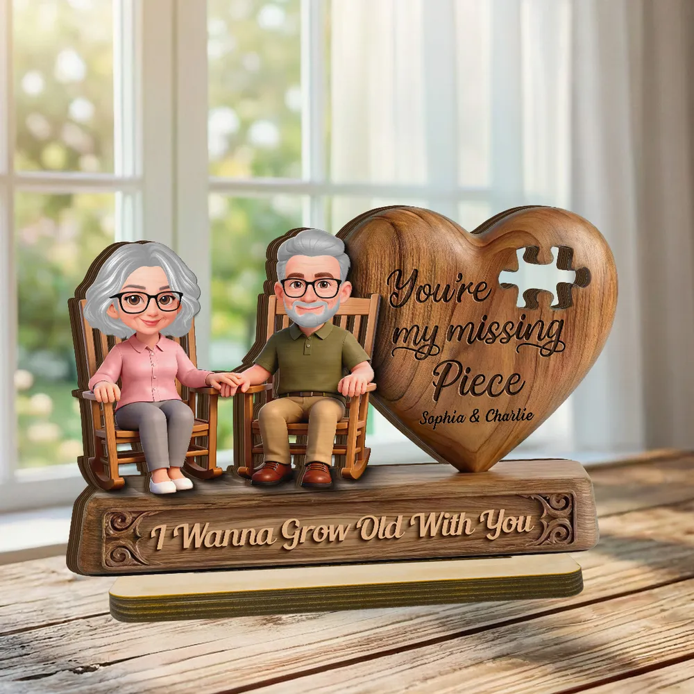 Personalized Couple Figurine with Heart Puzzle - Anniversary Gift for Seniors Plaque MagicInPrints