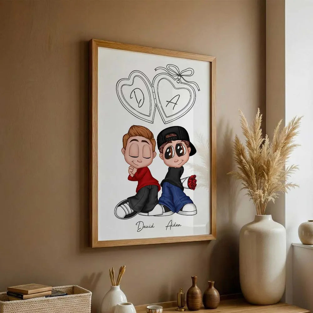 Personalized Couple Cartoon Art Print for Lovers - Romantic Gift Poster or Canvas MagicInPrints