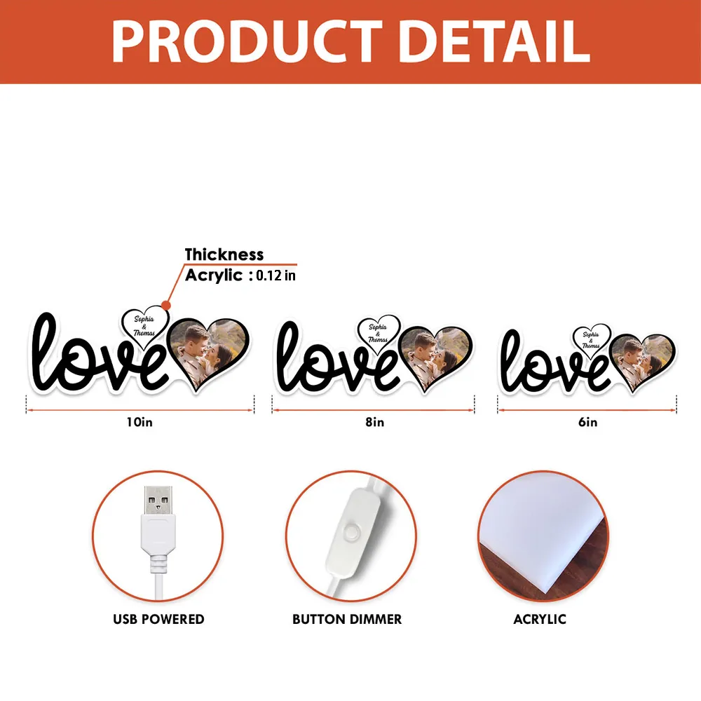 Personalized LED Love Sign for Couples with Photo and Names - Romantic Home Decor Gift Plaque MagicInPrints