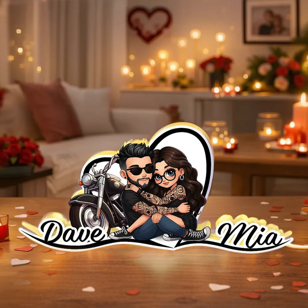 Custom Romantic Couple LED Lamp for Bikers - Personalized Gift for Valentine's Day Plaque MagicInPrints
