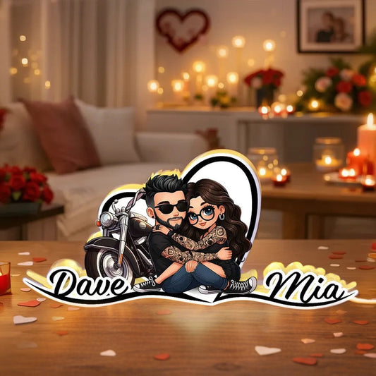 Custom Romantic Couple LED Lamp for Bikers - Personalized Gift for Valentine's Day Plaque MagicInPrints