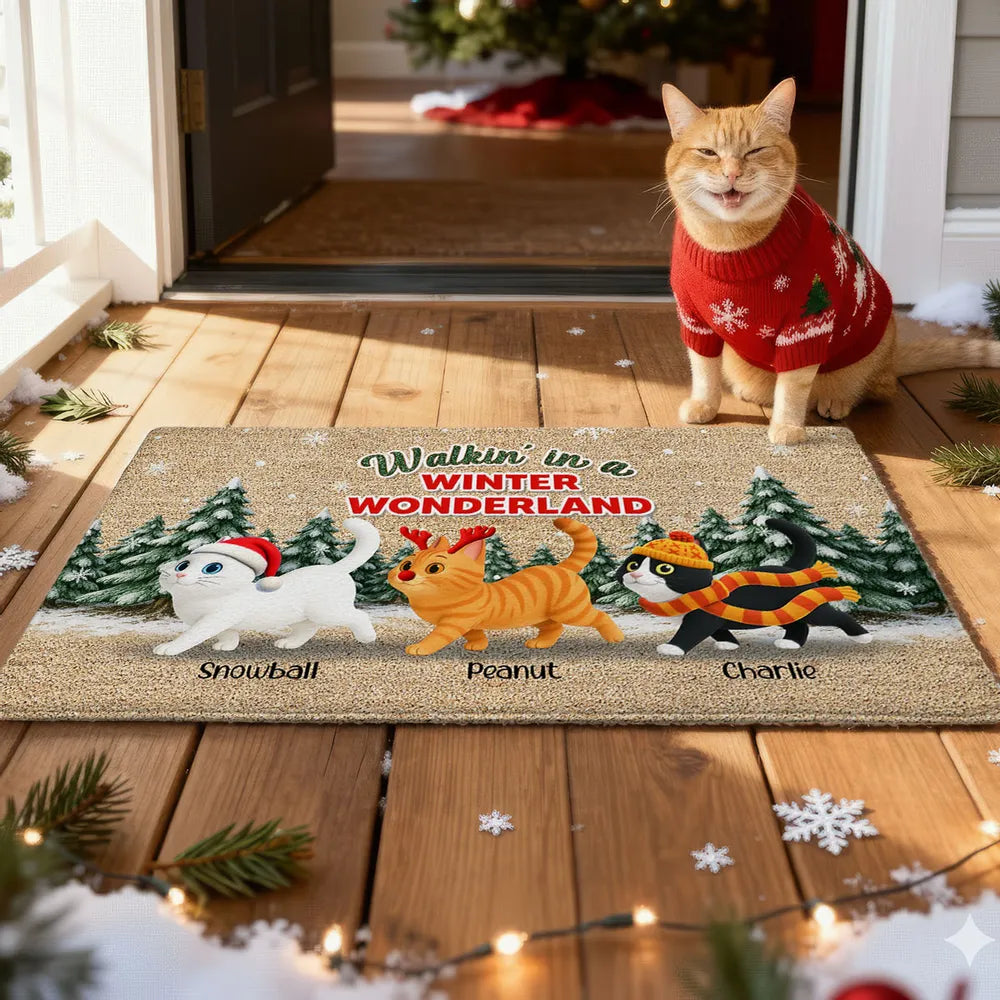 Personalized Christmas Cat Doormat for Pet Lovers - Festive Holiday Decor Doormat MagicInPrints